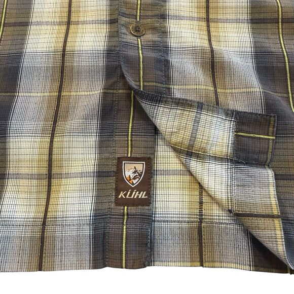 KUHL Mountain Grown Button Up Camp Shirt Short Sleeve Plaid Men's Size 2XL Brown - Picture 4 of 12